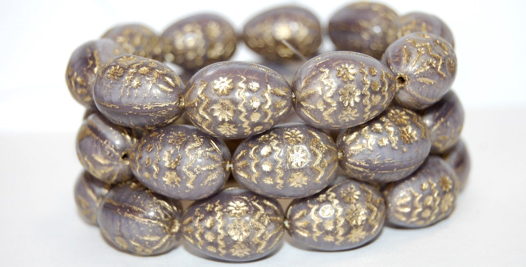 Oval Egg With Decor Pressed Glass Beads, (26016 54202), Glass, Czech Republic