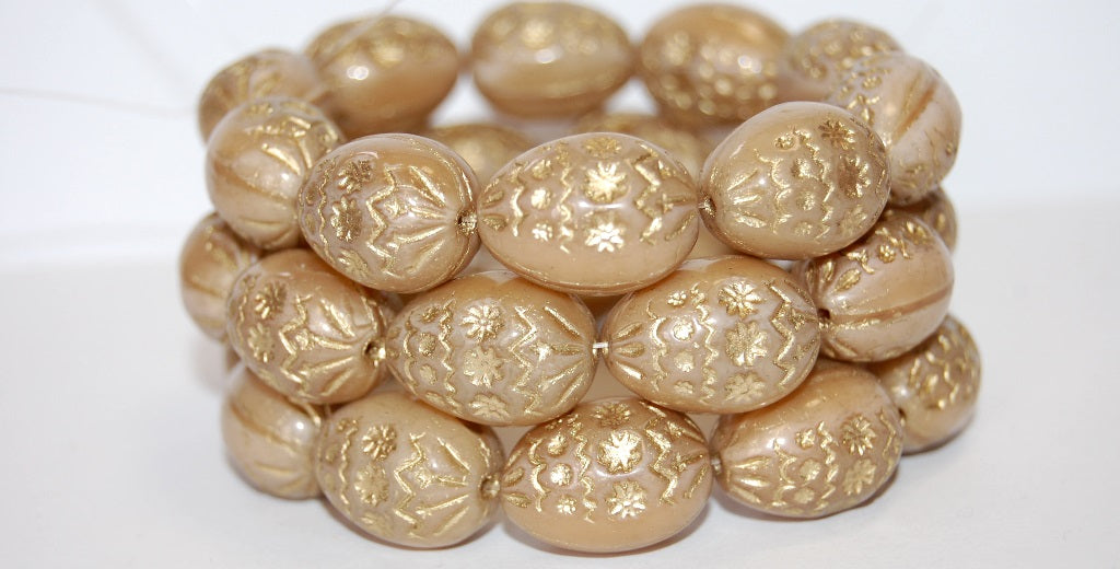 Oval Egg With Decor Pressed Glass Beads, (14010 54202), Glass, Czech Republic