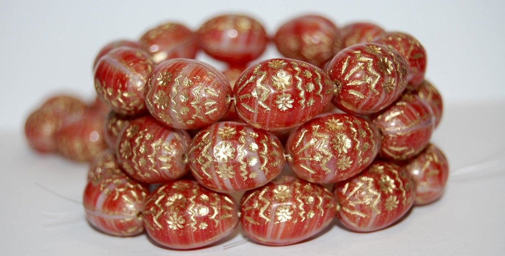 Oval Egg With Decor Pressed Glass Beads, Green Purple 54202 (95000 54202), Glass, Czech Republic