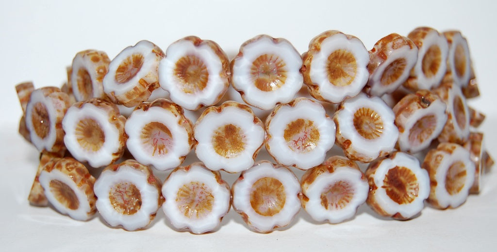 Table Cut Round Beads Hawaii Flowers, 7224 Travertin (7224 86800), Glass, Czech Republic