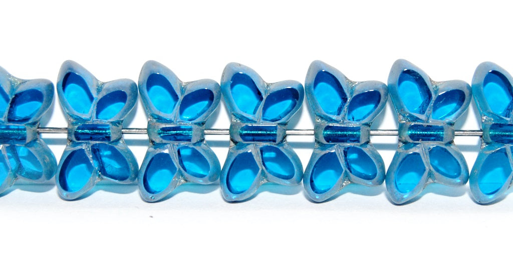 Table Cut Butterfly Beads, Transparent Aqua Luster Cream (60050-14401), Glass, Czech Republic
