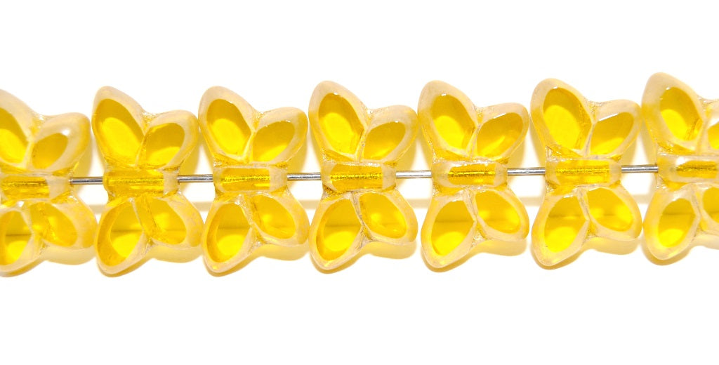 Table Cut Butterfly Beads, Transparent Yellow Luster Cream (80010-14401), Glass, Czech Republic