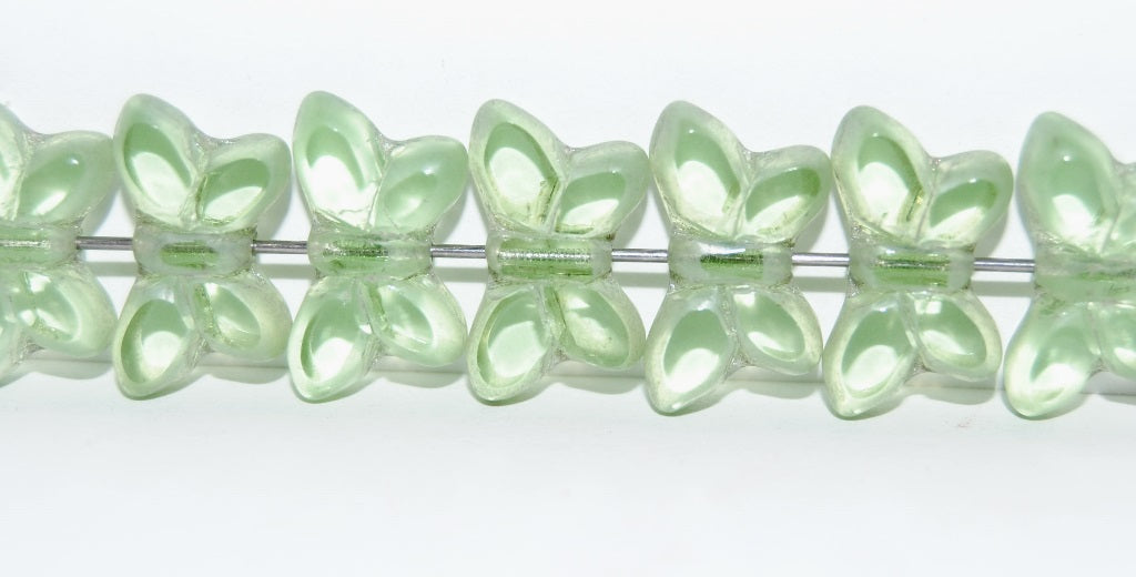 Table Cut Butterfly Beads, Transparent Green Luster Cream (50500-14401), Glass, Czech Republic