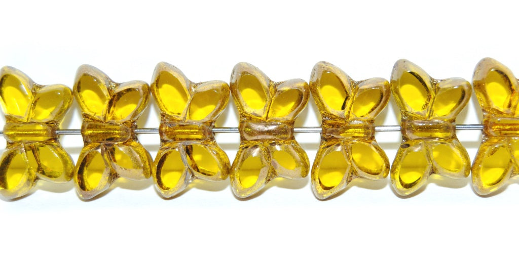 Table Cut Butterfly Beads, Transparent Yellow Bronze (80010-14415), Glass, Czech Republic
