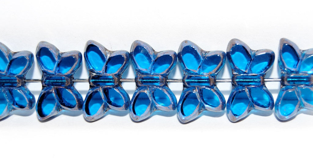Table Cut Butterfly Beads, Transparent Aqua Bronze (60050-14415), Glass, Czech Republic