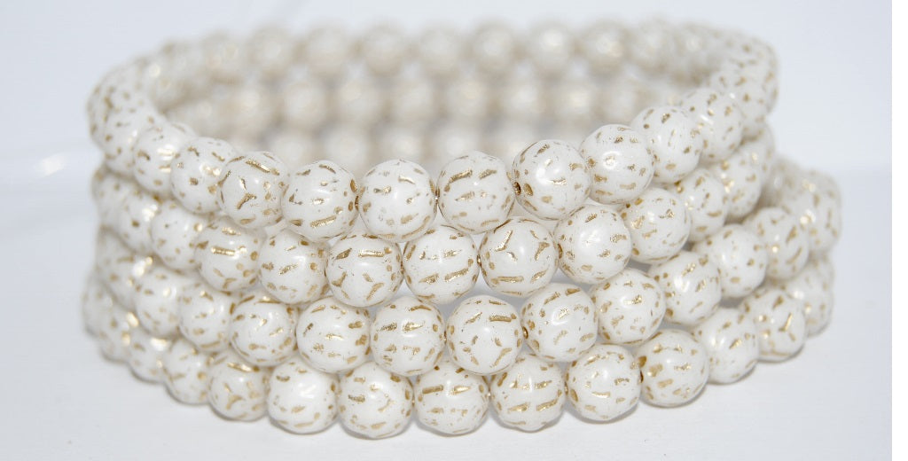 Round Pressed Glass Beads Orange Fruit, White Gold Lined (02010-54202), Glass, Czech Republic