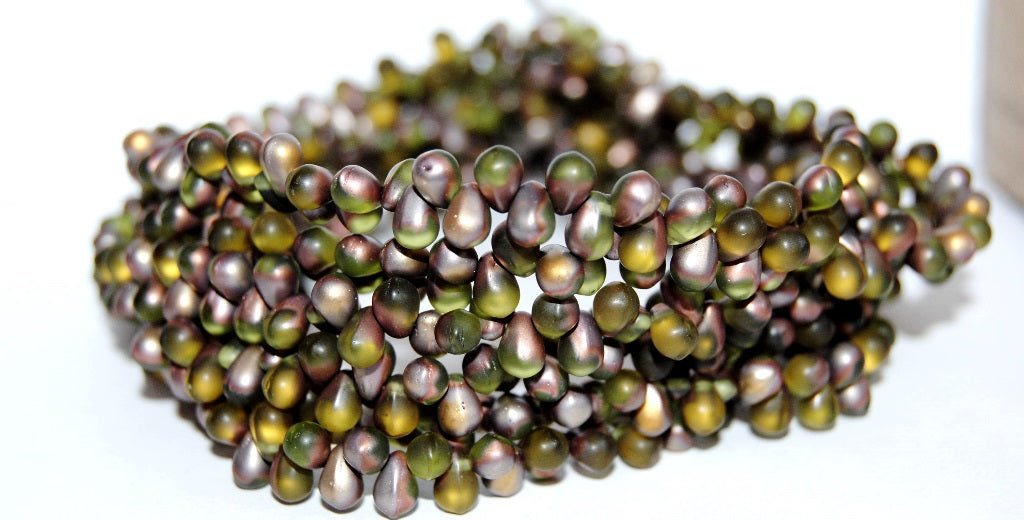 Pear Teardrop Pressed Glass Beads, Transparent Green 27101M (50230-27101M), Glass, Czech Republic