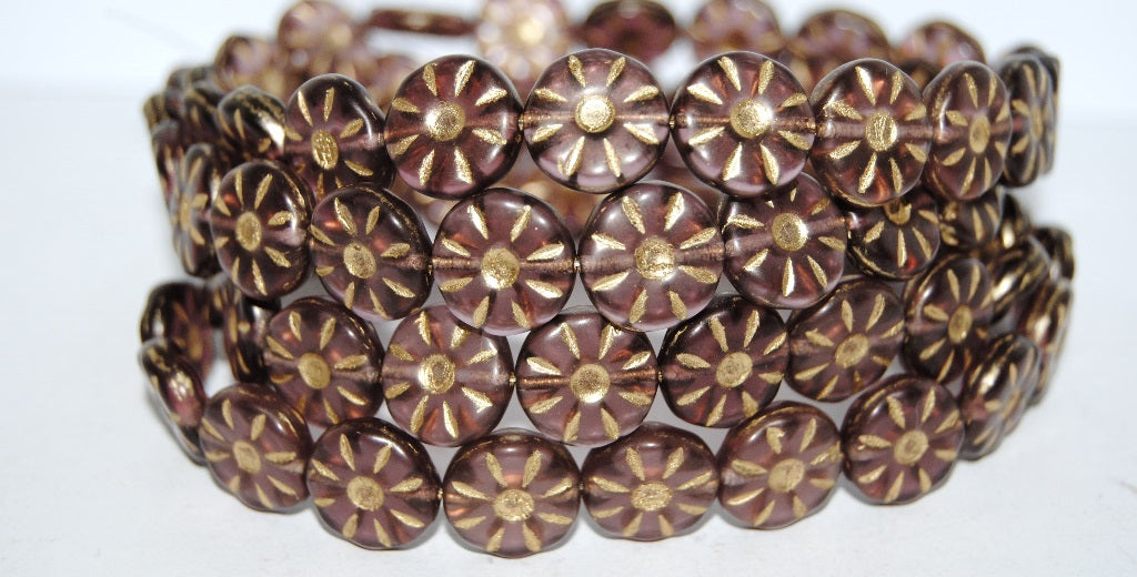 Flower Pressed Glass Beads, Transparent Light Amethyst 54202M (2004050MIX-54202M), Glass, Czech Republic