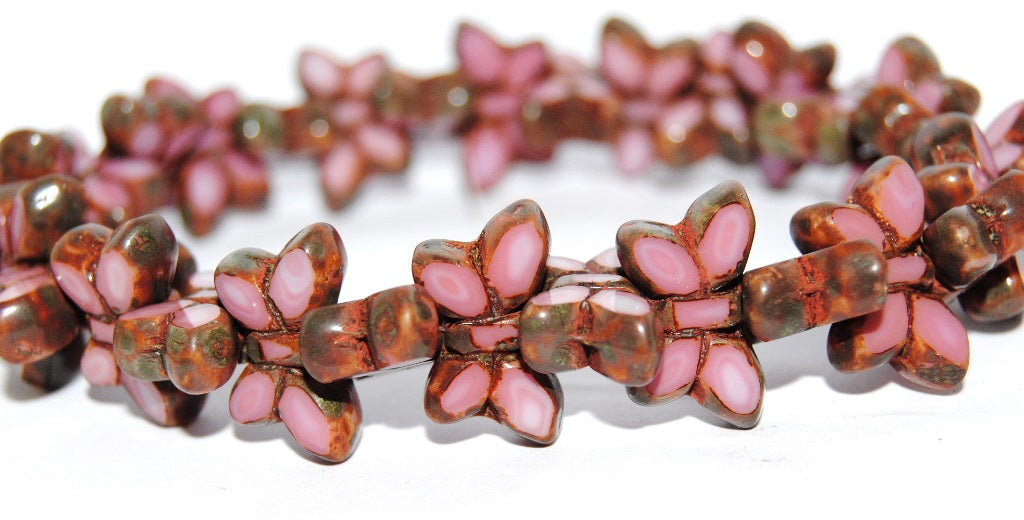 Table Cut Butterfly Beads, Opaque Pink Travertin (73030-86800), Glass, Czech Republic