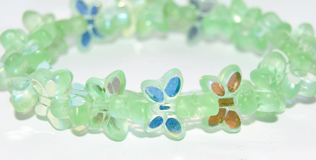Table Cut Butterfly Beads, Transparent Green Ab (50500-AB), Glass, Czech Republic