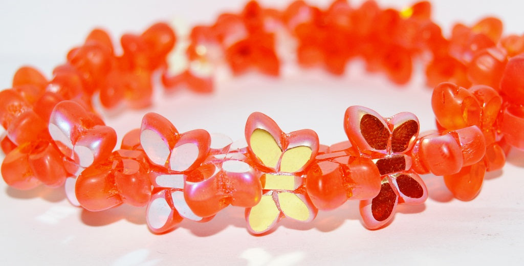 Table Cut Butterfly Beads, Transparent Orange Ab (90040-AB), Glass, Czech Republic