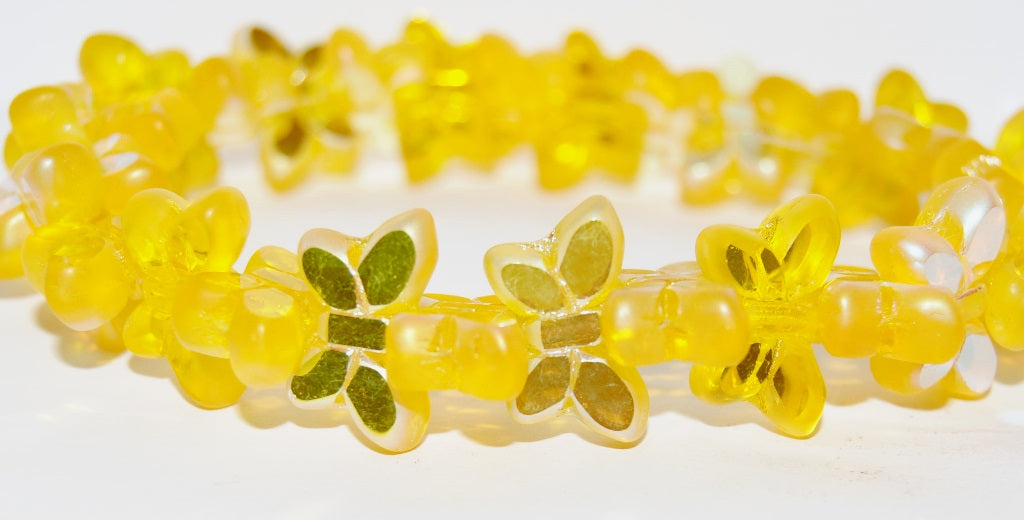 Table Cut Butterfly Beads, Transparent Yellow Ab (80020-AB), Glass, Czech Republic