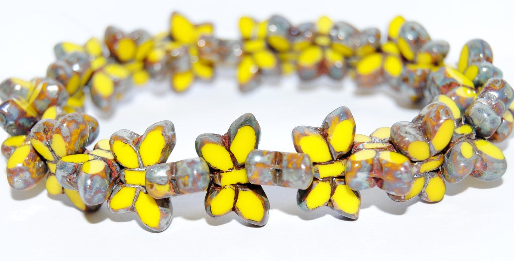 Table Cut Butterfly Beads, Yellow Picasso (83120-43400), Glass, Czech Republic