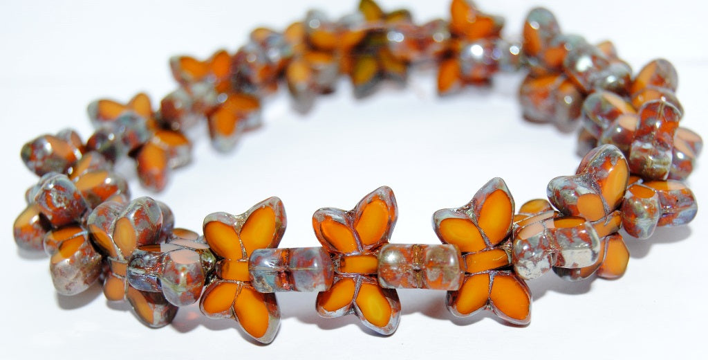 Table Cut Butterfly Beads, Orange Picasso (81240-43400), Glass, Czech Republic