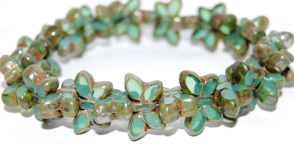 Table Cut Butterfly Beads, Opal Aqua Picasso (61100-43400), Glass, Czech Republic