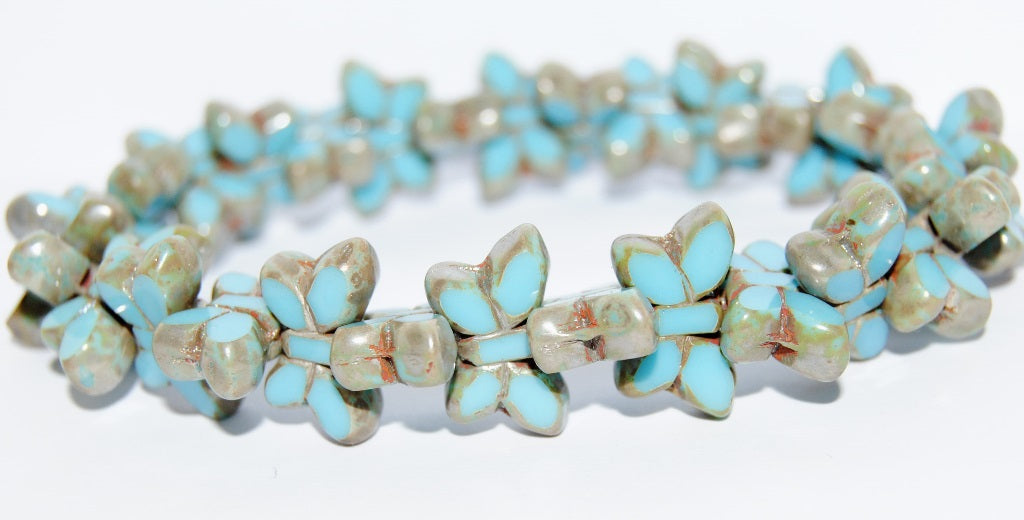 Table Cut Butterfly Beads, Turquoise Blue Picasso (63030-43400), Glass, Czech Republic