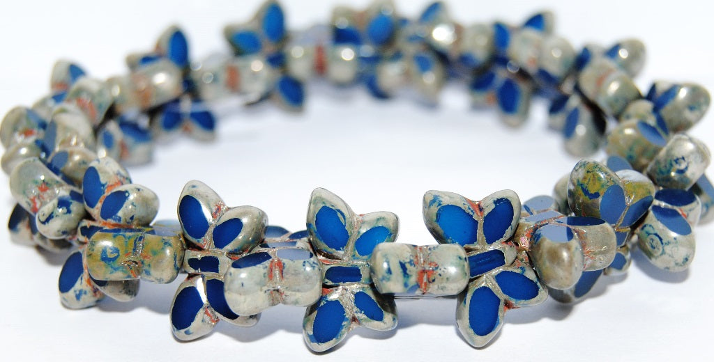 Table Cut Butterfly Beads, Blue Picasso (62010-43400), Glass, Czech Republic