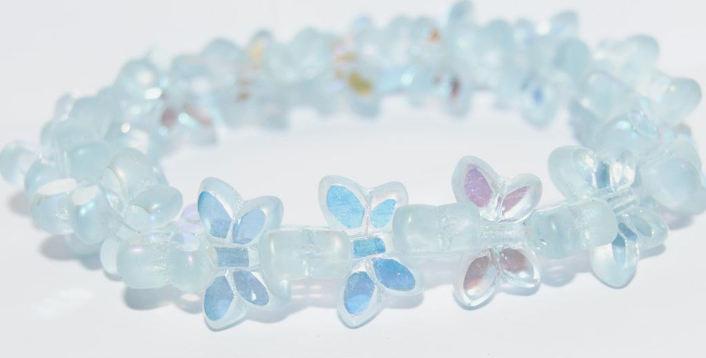 Table Cut Butterfly Beads, Transparent Blue Ab (30010-AB), Glass, Czech Republic