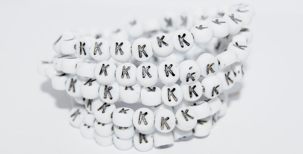 Pressed Glass Beads Pillow, Pre K 6 Chalk White Black Lined (PRE-K-6-03000-23202), Glass, Czech Republic