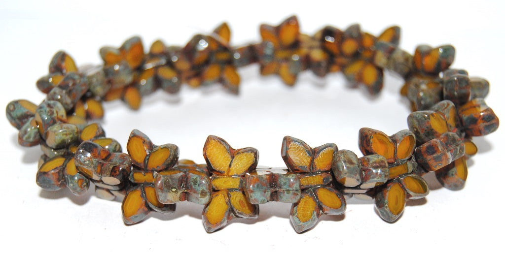 Table Cut Butterfly Beads, Opal Yellow Picasso (81210-43400), Glass, Czech Republic