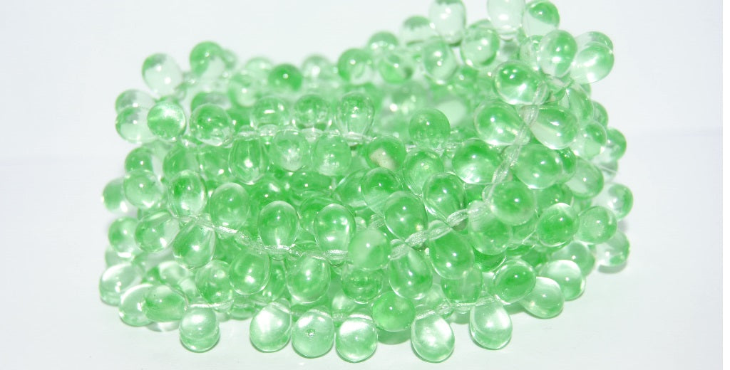 Pear Teardrop Pressed Glass Beads, Transparent Green (50500), Glass, Czech Republic