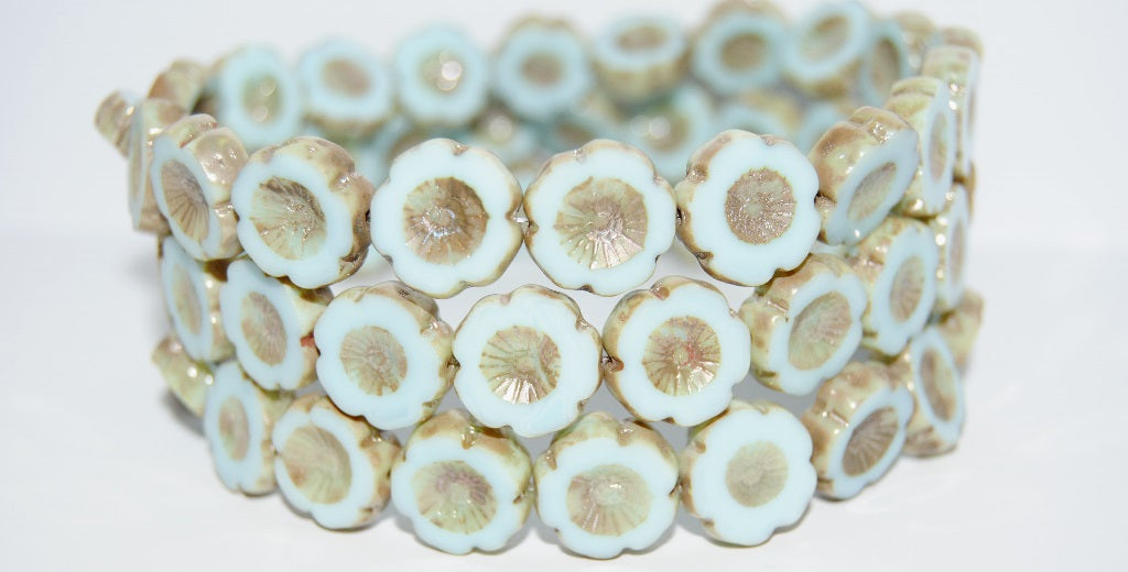 Table Cut Round Beads Hawaii Flowers, Blue Picasso (63000-43400), Glass, Czech Republic