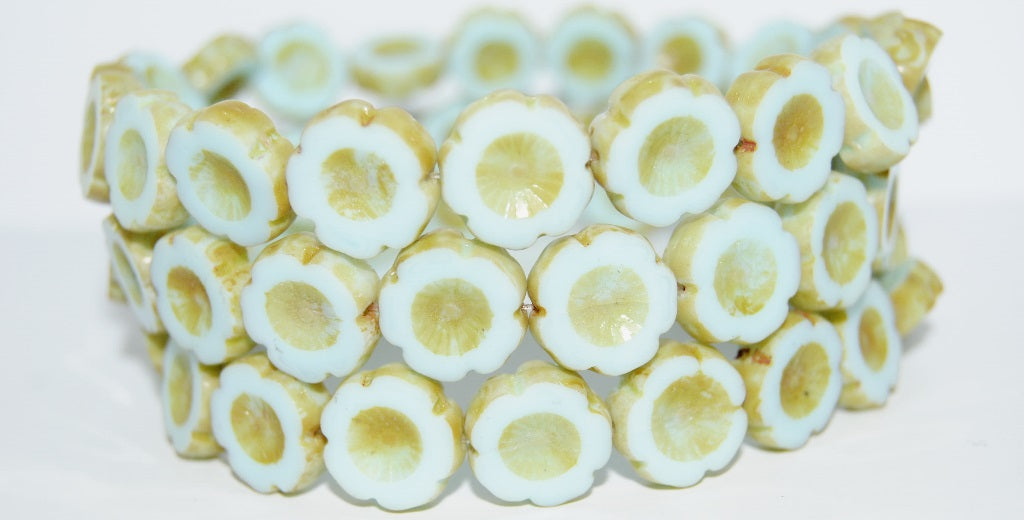 Table Cut Round Beads Hawaii Flowers, Blue Travertin (63000-86800), Glass, Czech Republic