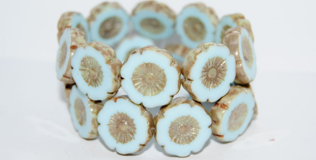 Table Cut Round Beads Hawaii Flowers, Blue Picasso (63010-43400), Glass, Czech Republic
