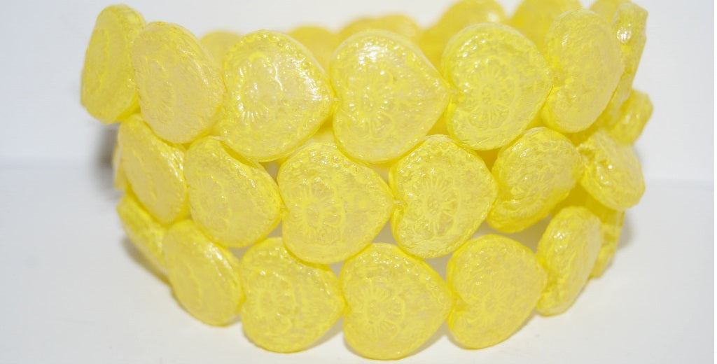 Heart With Flower Pressed Glass Beads, Lava Glass 43603 (LAVA-GLASS-43603), Glass, Czech Republic