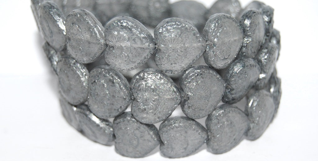 Heart With Flower Pressed Glass Beads, Lava Glass 43623 (LAVA-GLASS-43623), Glass, Czech Republic