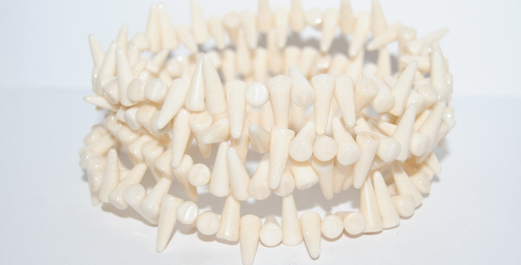 Spike Thorn Beads Chalk White Luster Brown Full Coated (03000-14413), Glass, Czech Republic