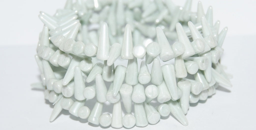 Spike Thorn Beads Chalk White Luster Green Full Coated (03000-14457), Glass, Czech Republic