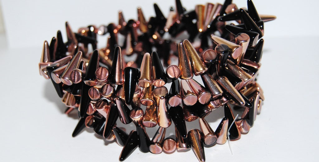 Spike Thorn Beads Black Rose Gold Capri (23980-27101), Glass, Czech Republic