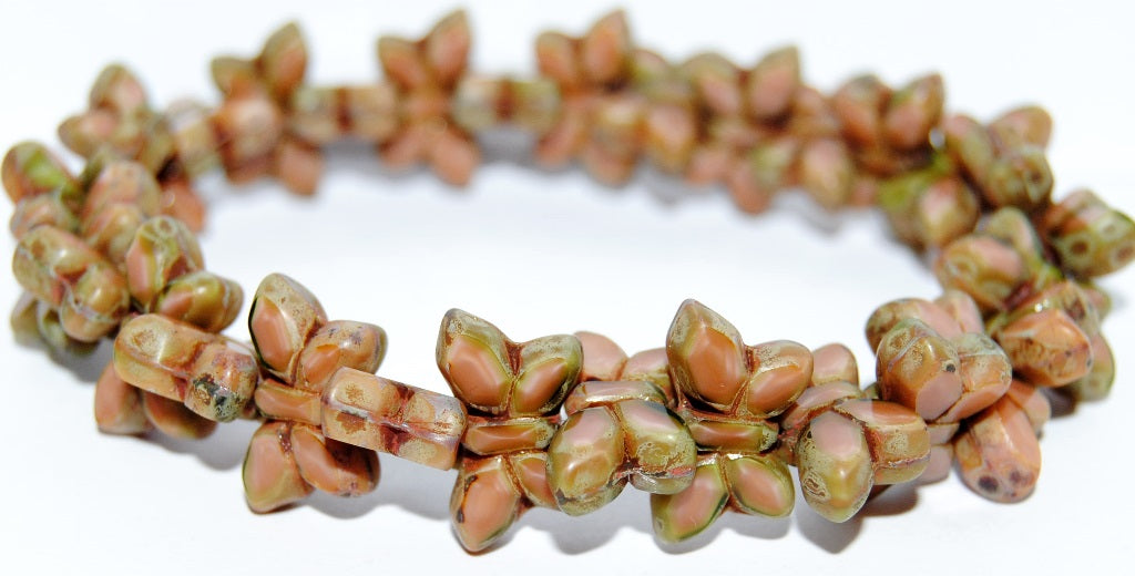 Table Cut Butterfly Beads, Mix Green Pink Travertin Matte (77553-86800-M), Glass, Czech Republic