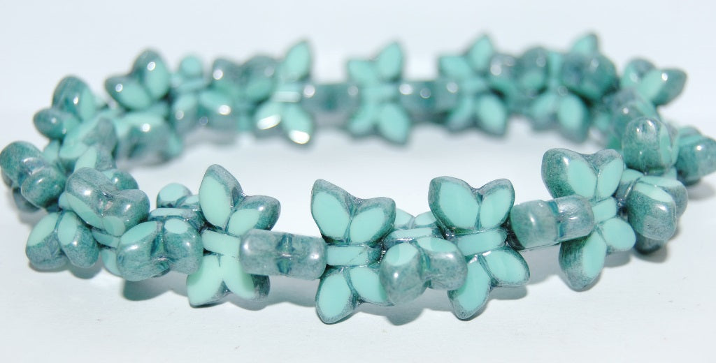 Table Cut Butterfly Beads, Turquoise Luster Blue Full Coated (63130-14464), Glass, Czech Republic