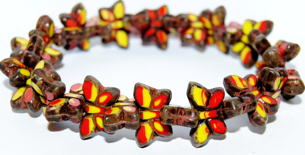 Table Cut Butterfly Beads, Red Yellow Mix Travertin (93198312-86800), Glass, Czech Republic