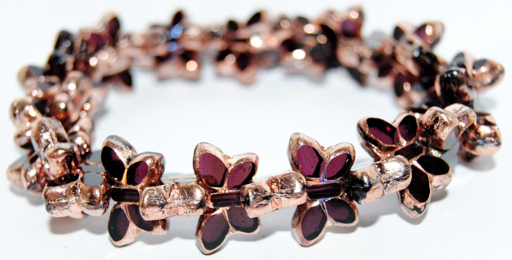 Table Cut Butterfly Beads, Transparent Amethyst Rose Gold Capri 2Xside (20080-27101-2XSIDE), Glass, Czech Republic