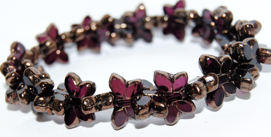 Table Cut Butterfly Beads, Transparent Amethyst Bronze (20080-14415), Glass, Czech Republic
