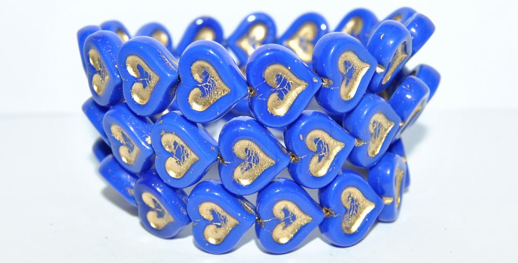 Heart With Heart Pressed Glass Beads, Rich Blue 54202 (33060 54202), Glass, Czech Republic