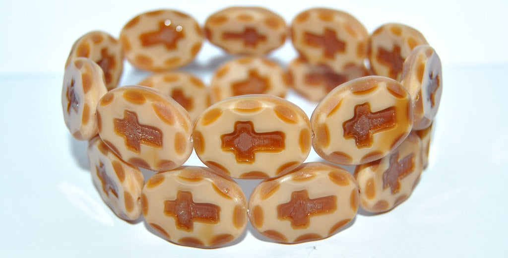 Table Cut Oval Beads With Cross, 17113 Matte (17113 M), Glass, Czech Republic