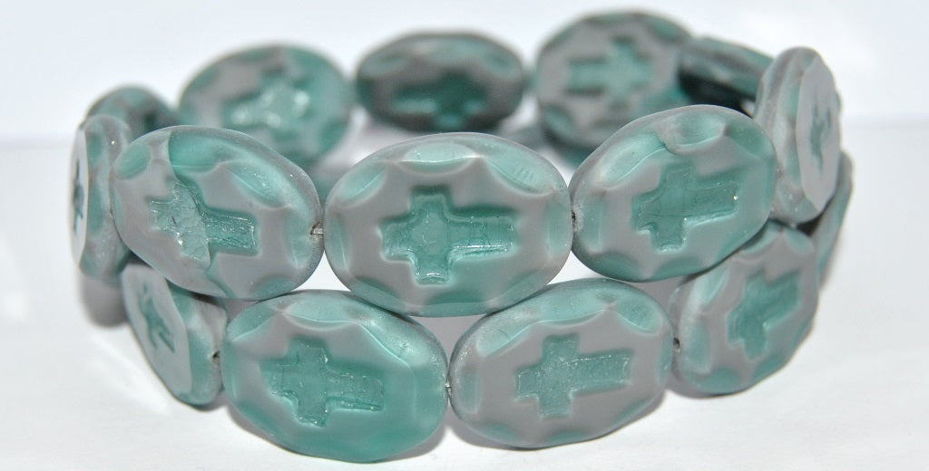 Table Cut Oval Beads With Cross, 47603 Matte (47603 M), Glass, Czech Republic