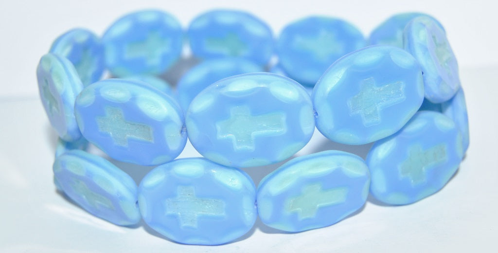 Table Cut Oval Beads With Cross, 37504 Matte (37504 M), Glass, Czech Republic