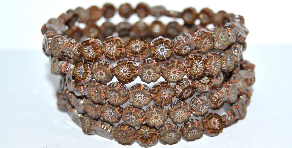 Table Cut Round Beads Hawaii Flowers, (16617C 43400), Glass, Czech Republic