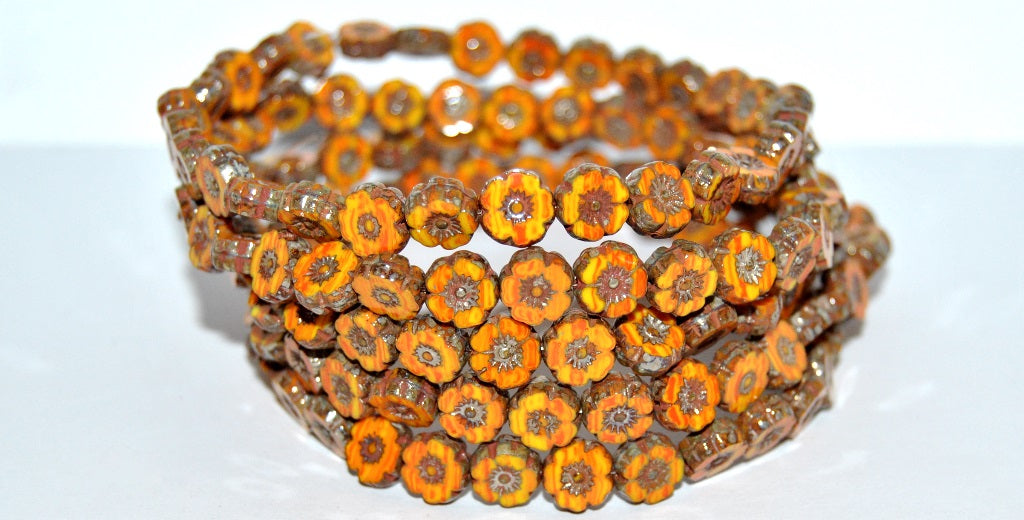 Table Cut Round Beads Hawaii Flowers, (931483120 43400), Glass, Czech Republic