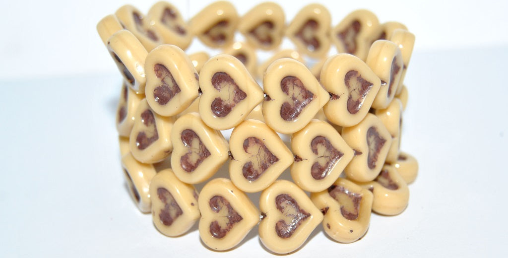 Heart With Heart Pressed Glass Beads, (13010 46410), Glass, Czech Republic