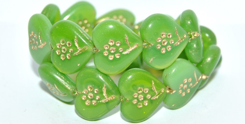 Heart With Simple Flower Pressed Glass Beads, (52010 54202), Glass, Czech Republic