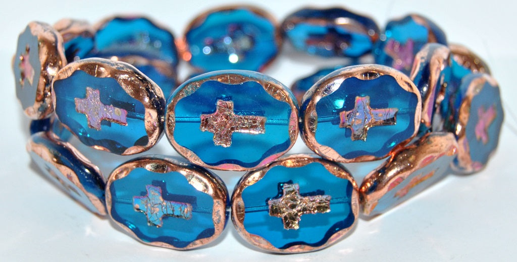 Table Cut Oval Beads With Cross, (60070 27101 2Xside), Glass, Czech Republic