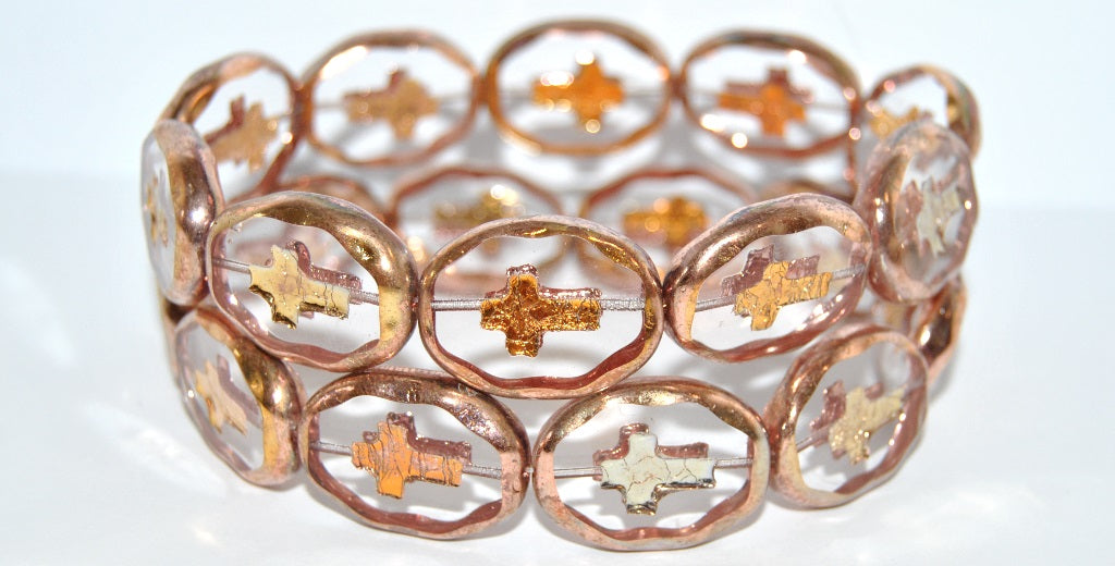 Table Cut Oval Beads With Cross, Transparent Blue 27101 2Xside (30000 27101 2Xside), Glass, Czech Republic