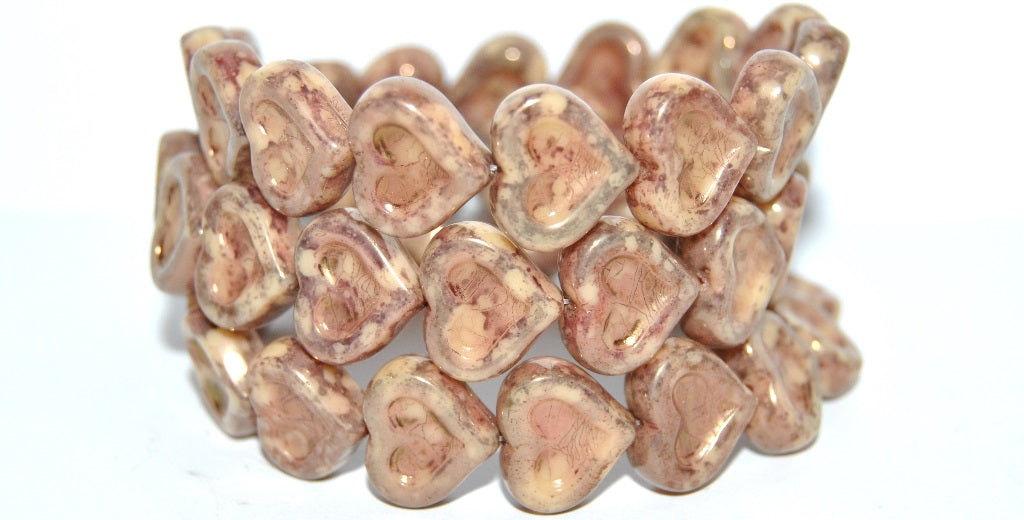 Heart With Heart Pressed Glass Beads, 13010 Terracotta Violet (13010 15496), Glass, Czech Republic