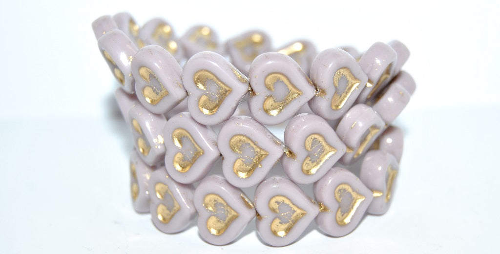Heart With Heart Pressed Glass Beads, Opaque Amethyst 54202 (23030 54202), Glass, Czech Republic